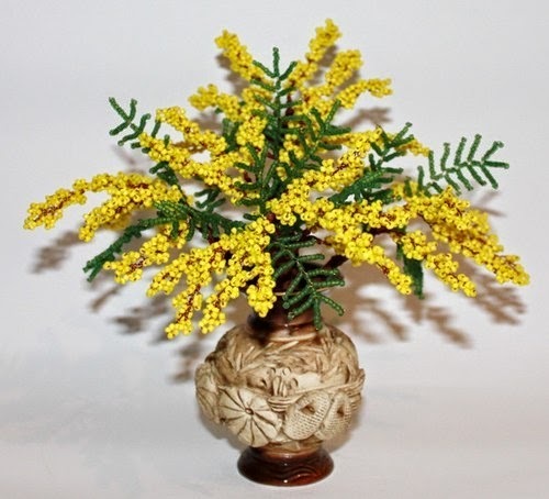 Как сделать Мимозу из бисера своими руками схема